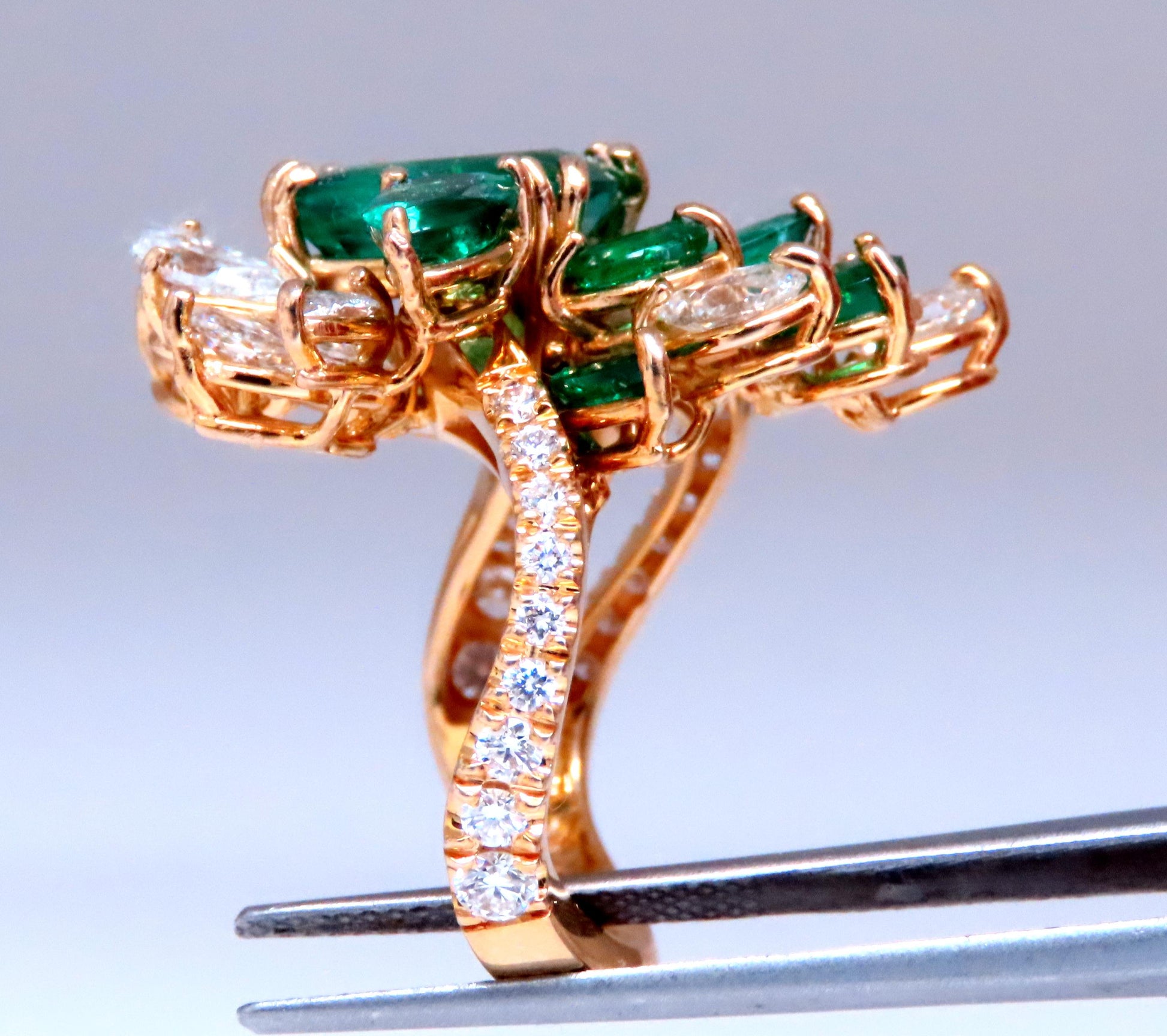 GIA 3.27ct Natural Emerald Cocktail Diamond Ring 14kt F2 12410