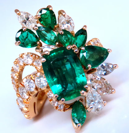 GIA 3.27ct Natural Emerald Cocktail Diamond Ring 14kt F2 12410