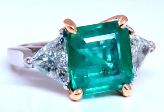 GIA Certified 3.97ct Natural Emerald (F1) Trillants Diamond Ring Platinum 12414