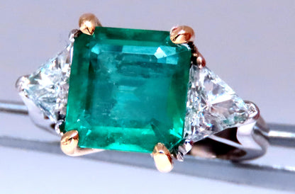 GIA Certified 3.97ct Natural Emerald (F1) Trillants Diamond Ring Platinum 12414