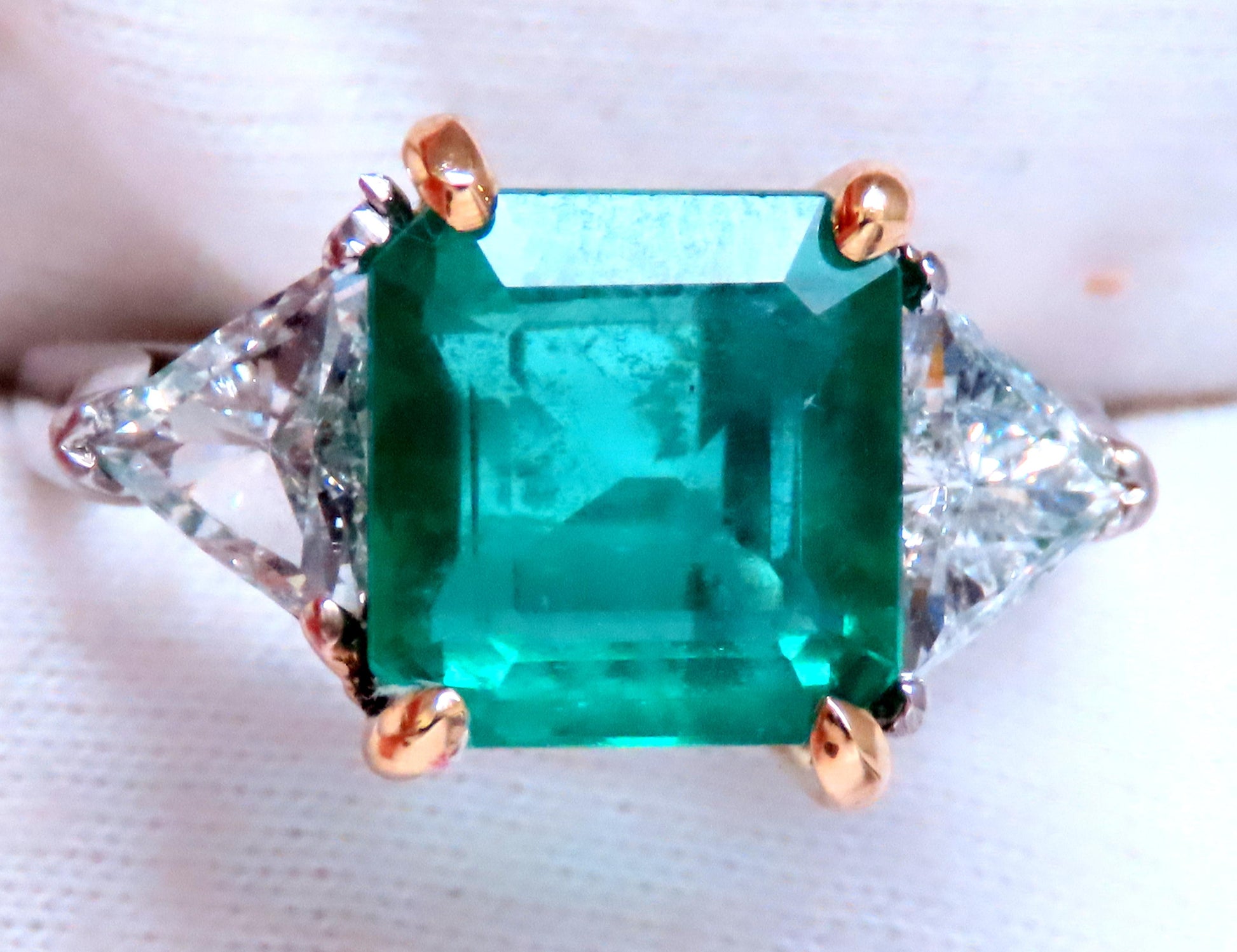 GIA Certified 3.97ct Natural Emerald (F1) Trillants Diamond Ring Platinum 12414