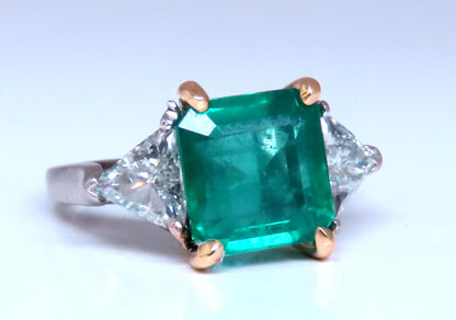 GIA Certified 3.97ct Natural Emerald (F1) Trillants Diamond Ring Platinum 12414