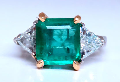 GIA Certified 3.97ct Natural Emerald (F1) Trillants Diamond Ring Platinum 12414