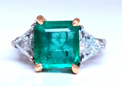 GIA Certified 3.97ct Natural Emerald (F1) Trillants Diamond Ring Platinum 12414