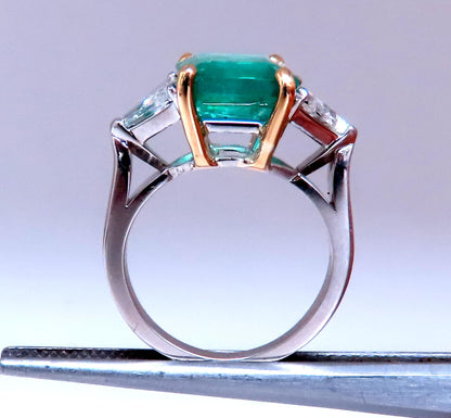 GIA Certified 3.97ct Natural Emerald (F1) Trillants Diamond Ring Platinum 12414