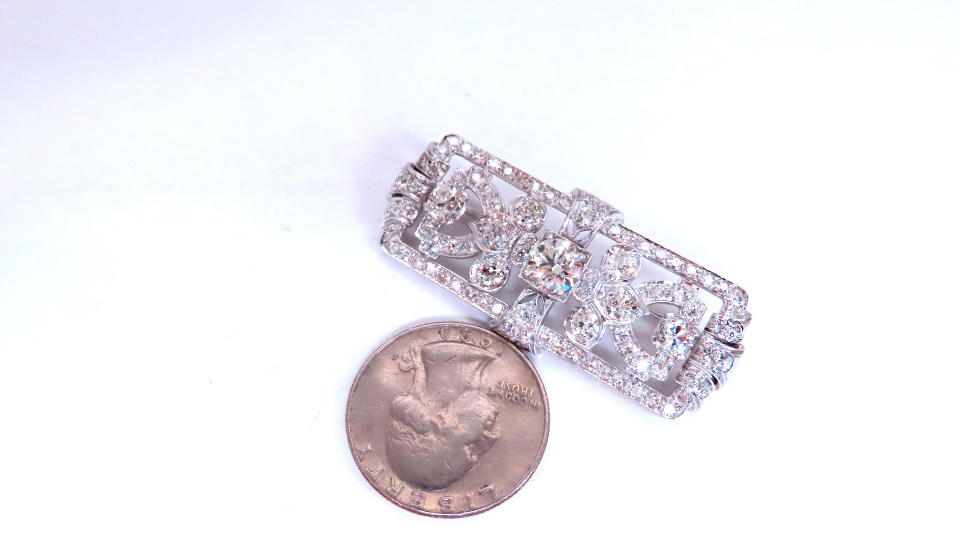GIA Certified Natural Diamond Vintage Deco Pin Brooch Platinum 12418