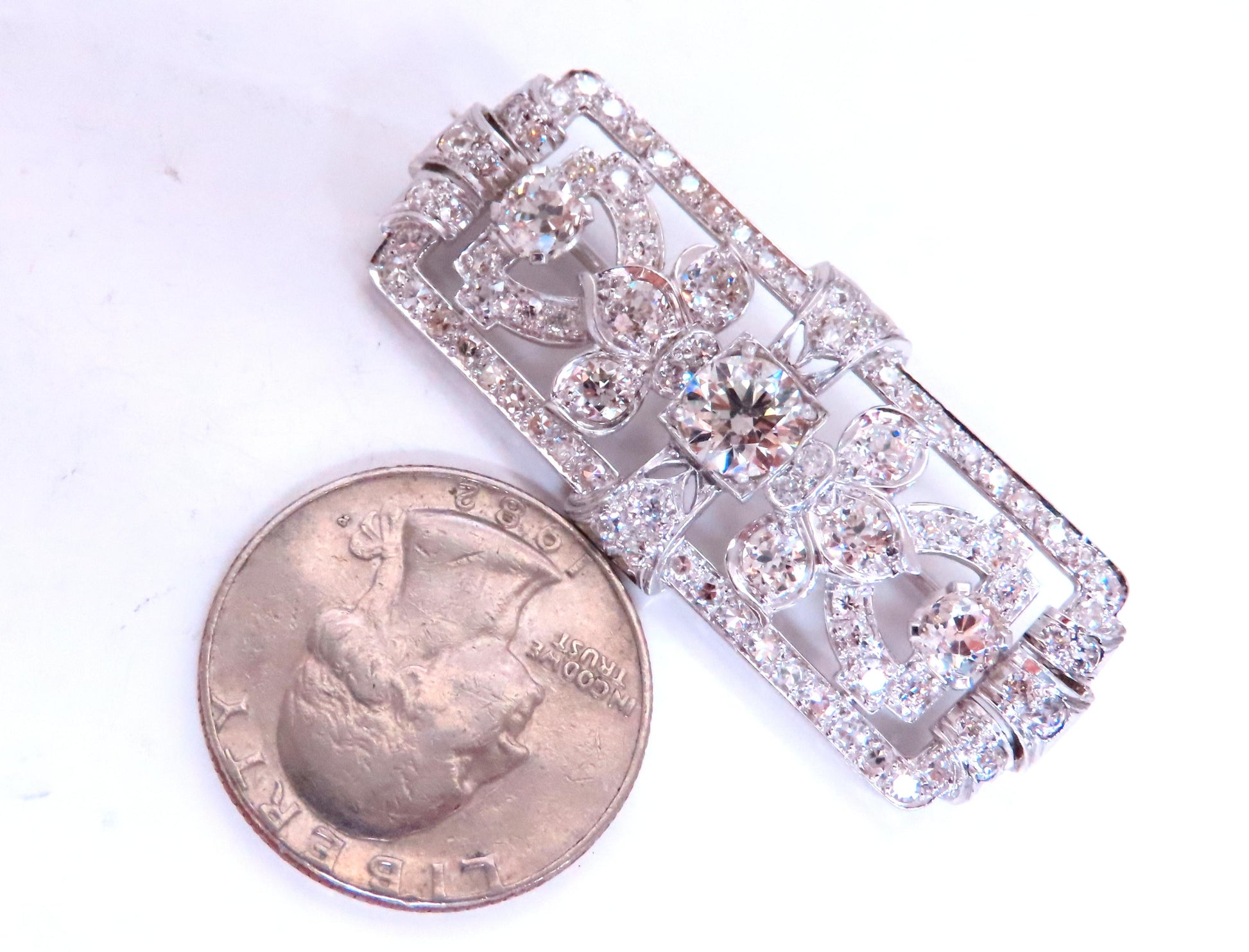 GIA Certified Natural Diamond Vintage Deco Pin Brooch Platinum 12418