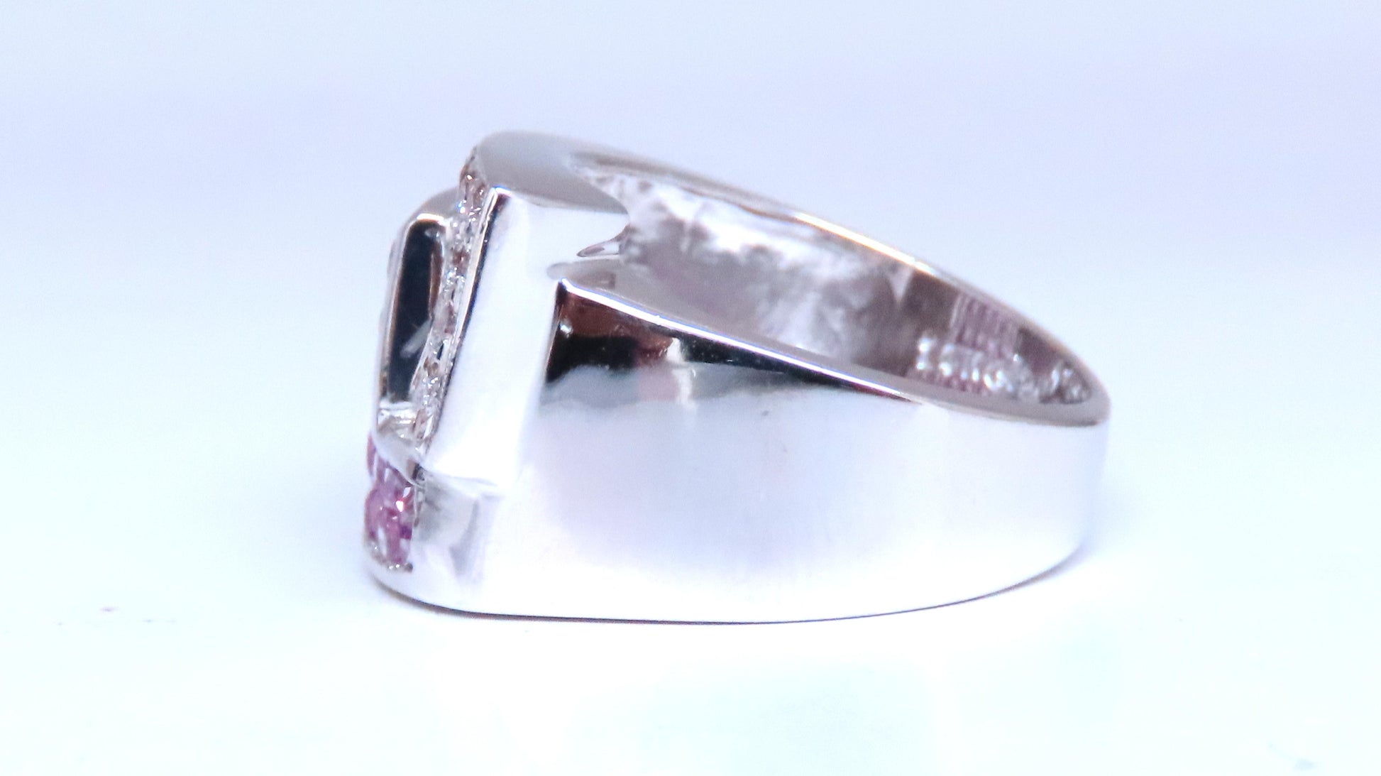 Natural Pink Sapphires Diamonds Geometric Band 14kt Gold 12441