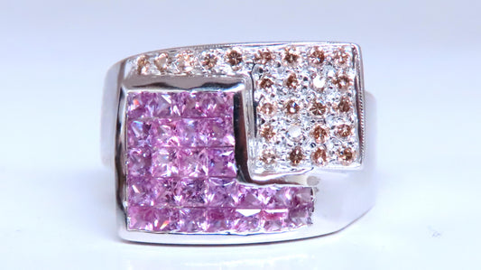 Natural Pink Sapphires Diamonds Geometric Band 14kt Gold 12441