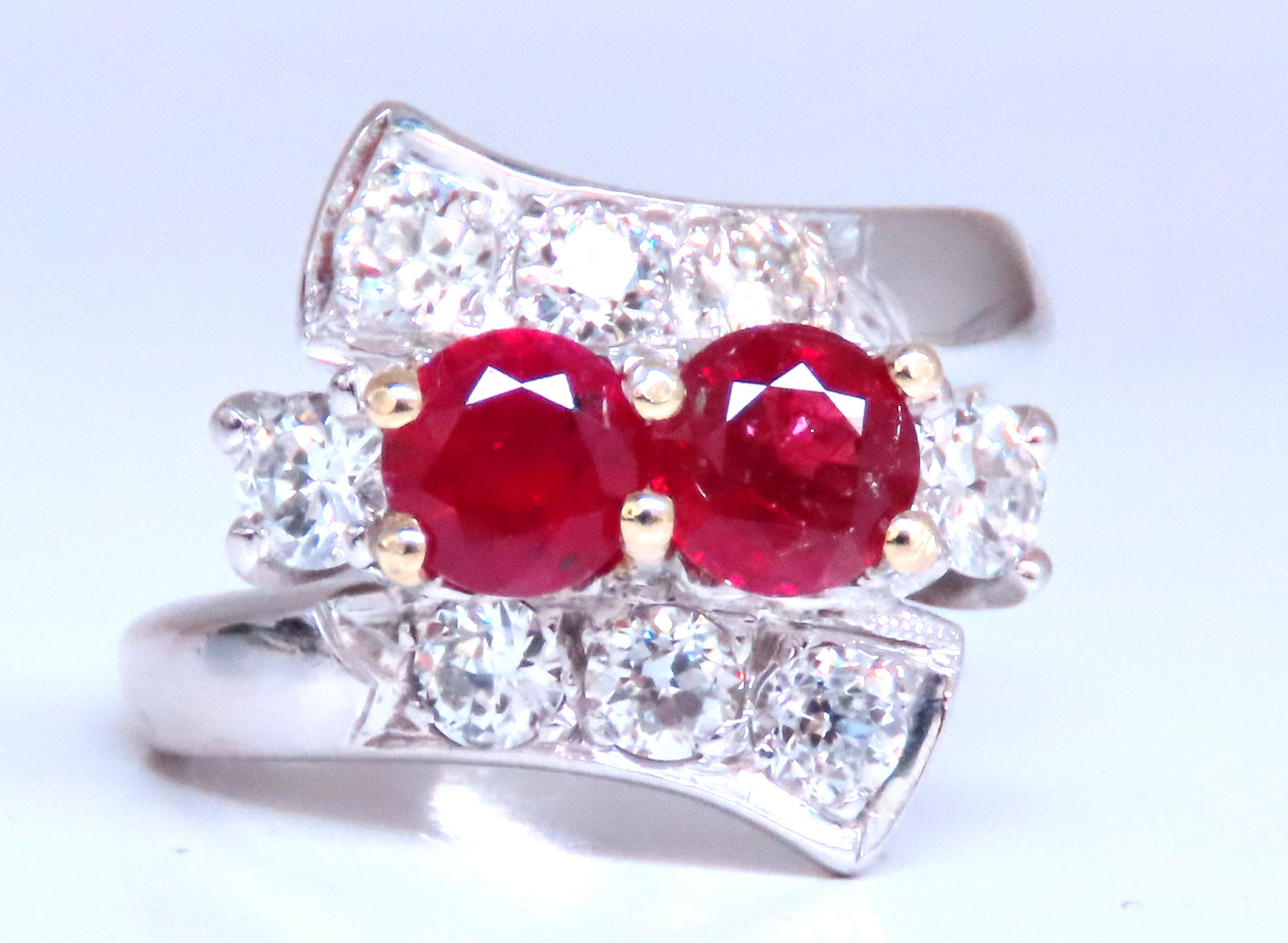 1.10ct Natural Ruby Diamonds Crossover Deco Ring 14kt Gold 12439