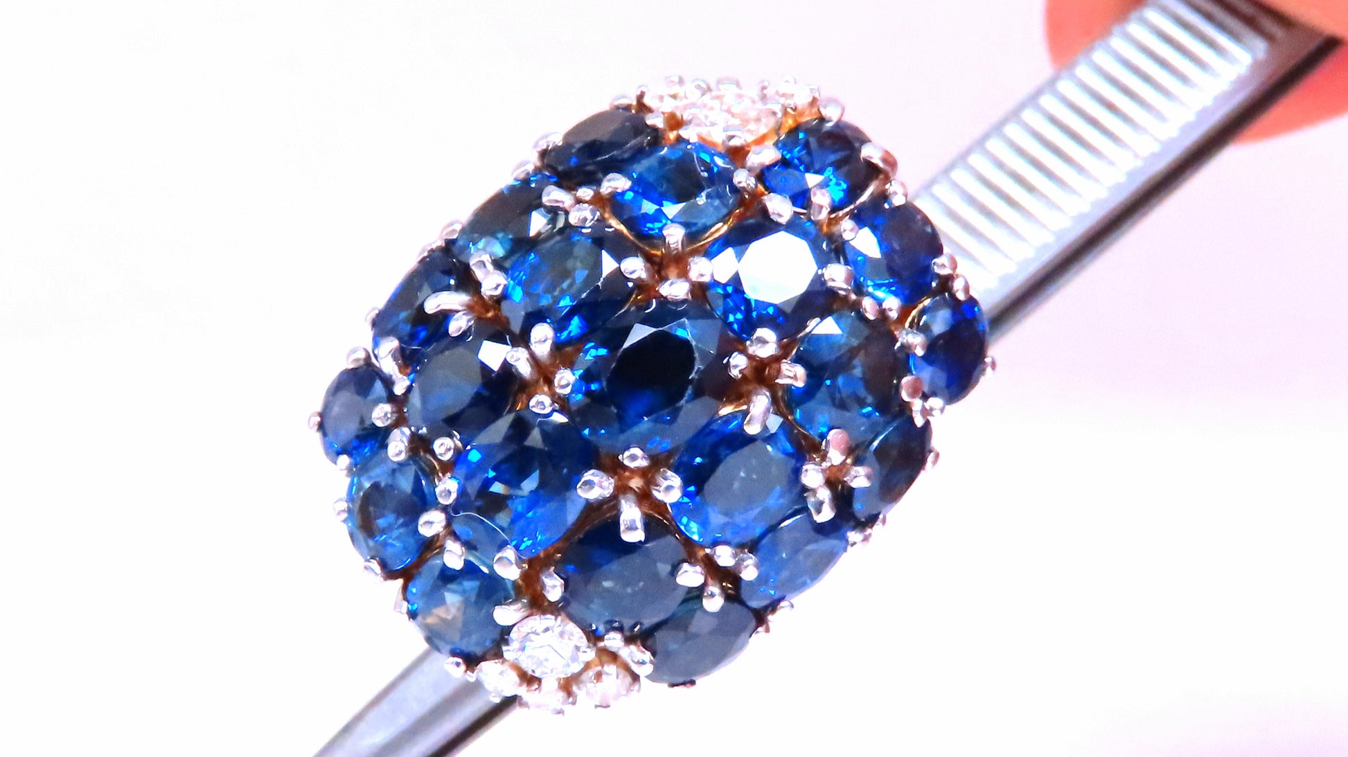 Natural Sapphire Diamonds Cluster Dome Ring Vintage Revisit Prime 14Kt 12438