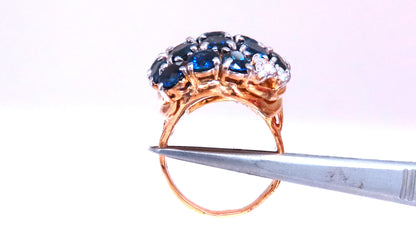 Natural Sapphire Diamonds Cluster Dome Ring Vintage Revisit Prime 14Kt 12438