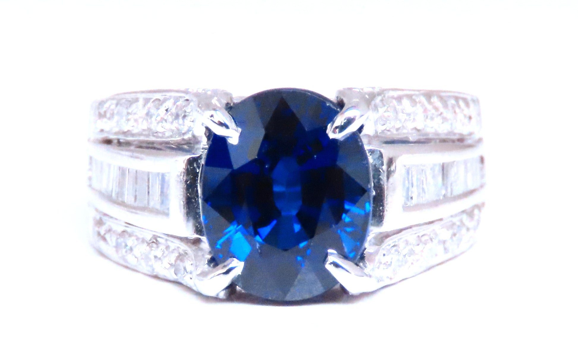 4.70ct Lab Created Sapphire Diamonds ring 14kt gold 12436