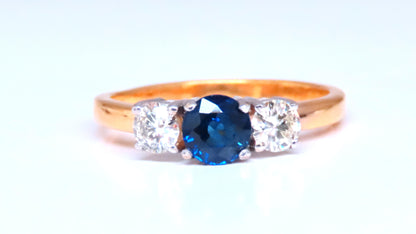 1.01ct Natural Round Blue Sapphire Three Stone Ring 14kt Gold 12433