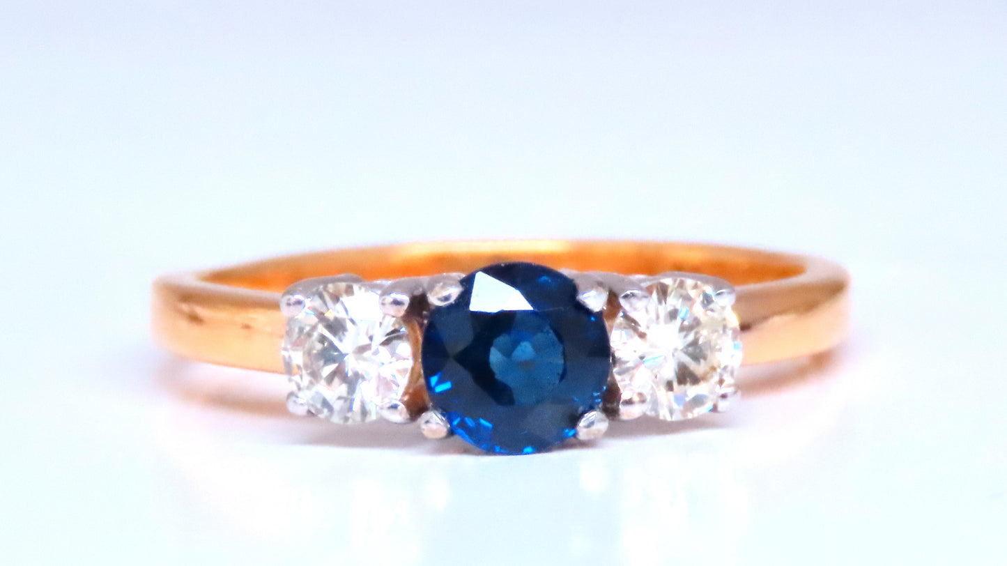 1.01ct Natural Round Blue Sapphire Three Stone Ring 14kt Gold 12433