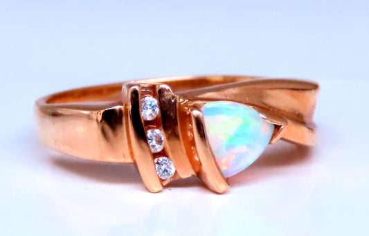 1.10ct Natural Australia Opal Diamonds Ring 14kt Gold #12430