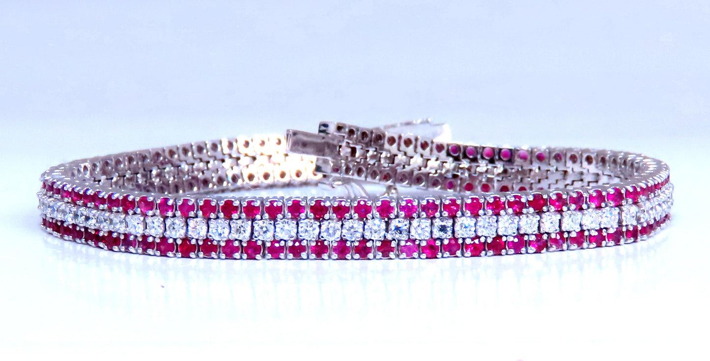 Three row natural ruby diamonds bracelet 14kt 12470