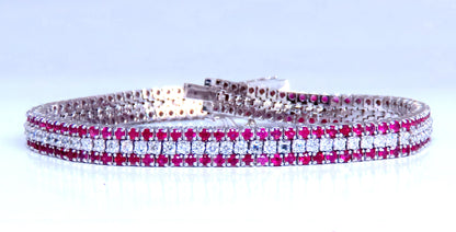 Three row natural ruby diamonds bracelet 14kt 12470