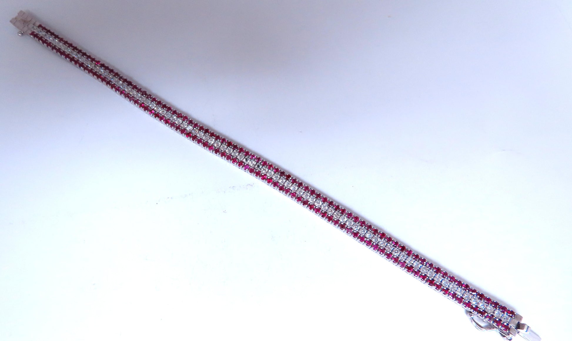 Three row natural ruby diamonds bracelet 14kt 12470