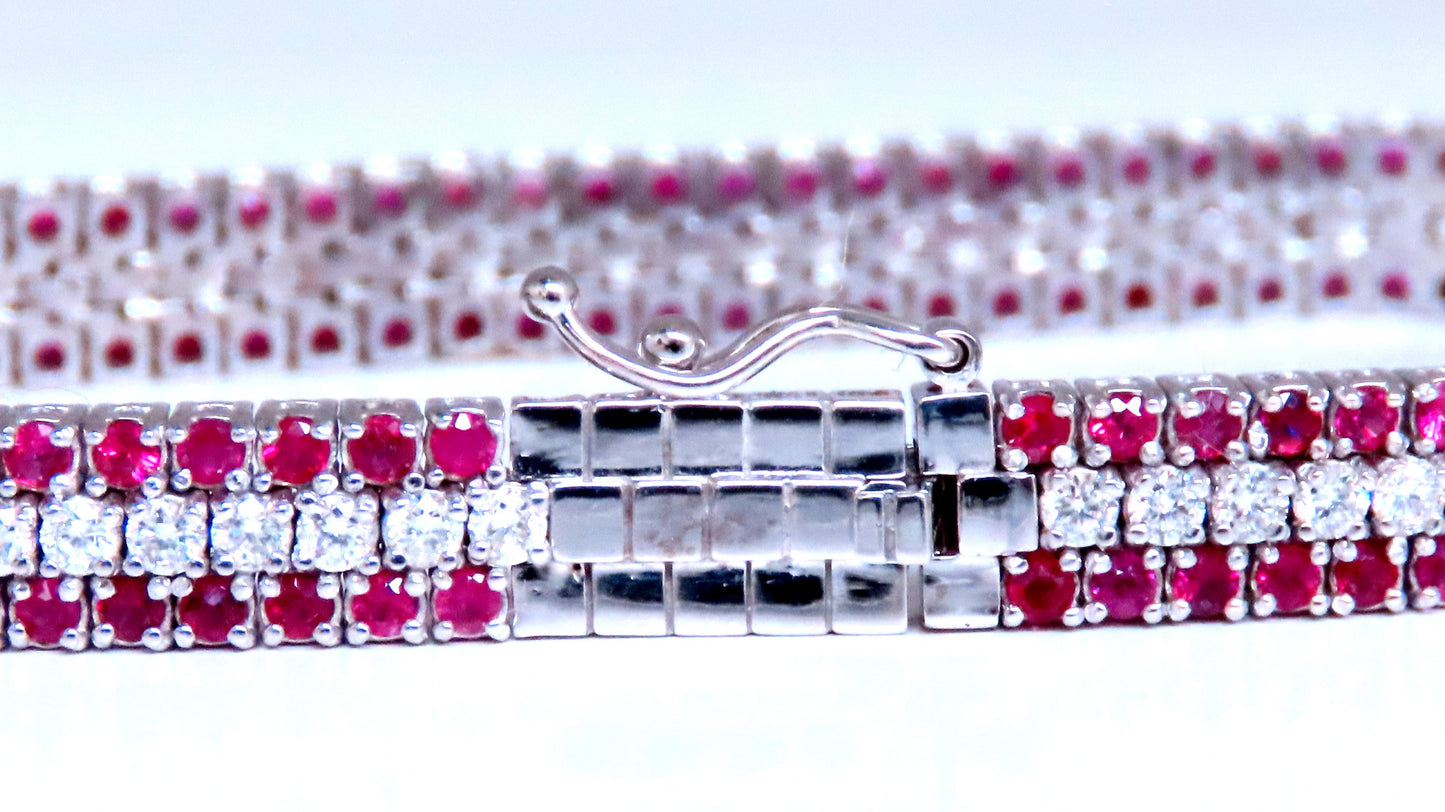 Three row natural ruby diamonds bracelet 14kt 12470