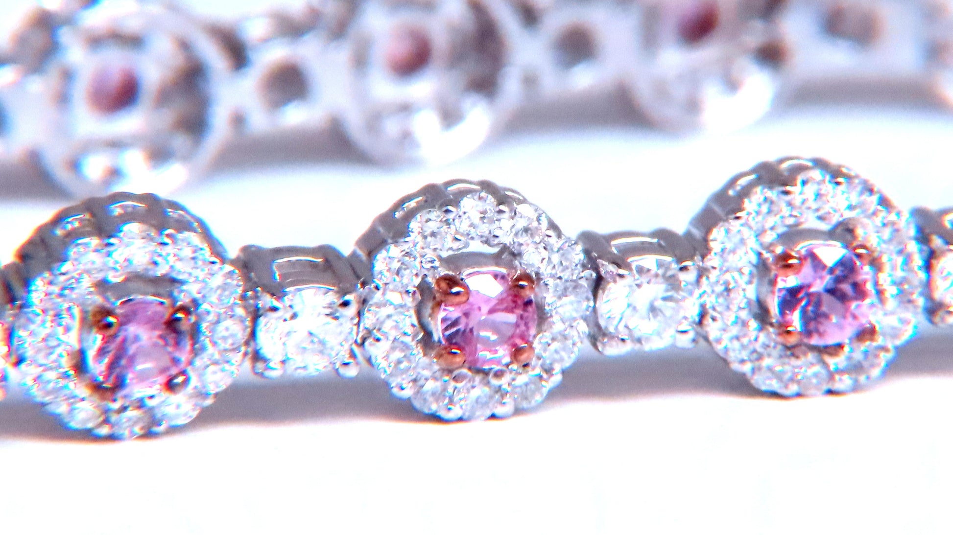 Natural Pink Sapphires Diamonds Tennis Bracelet 14kt 12468