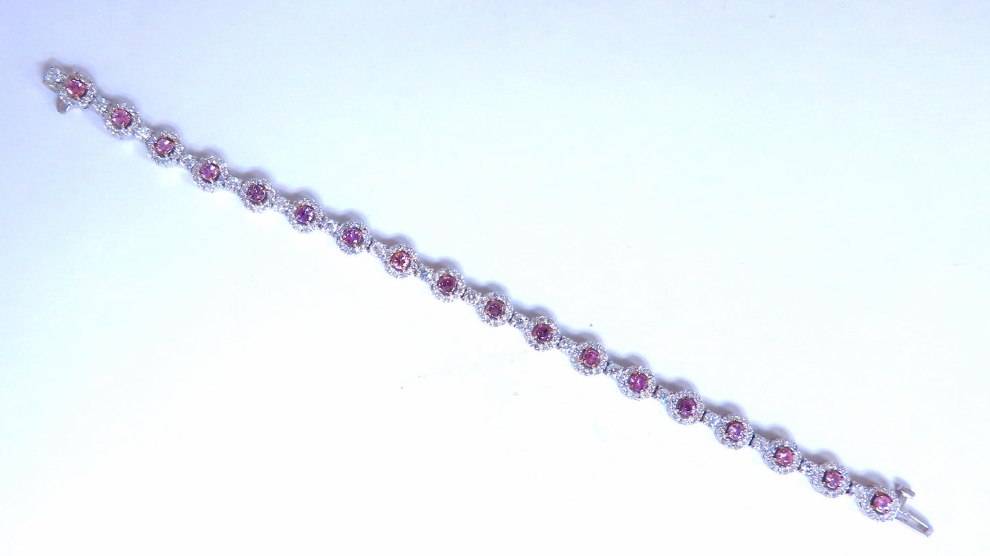 Natural Pink Sapphires Diamonds Tennis Bracelet 14kt 12468