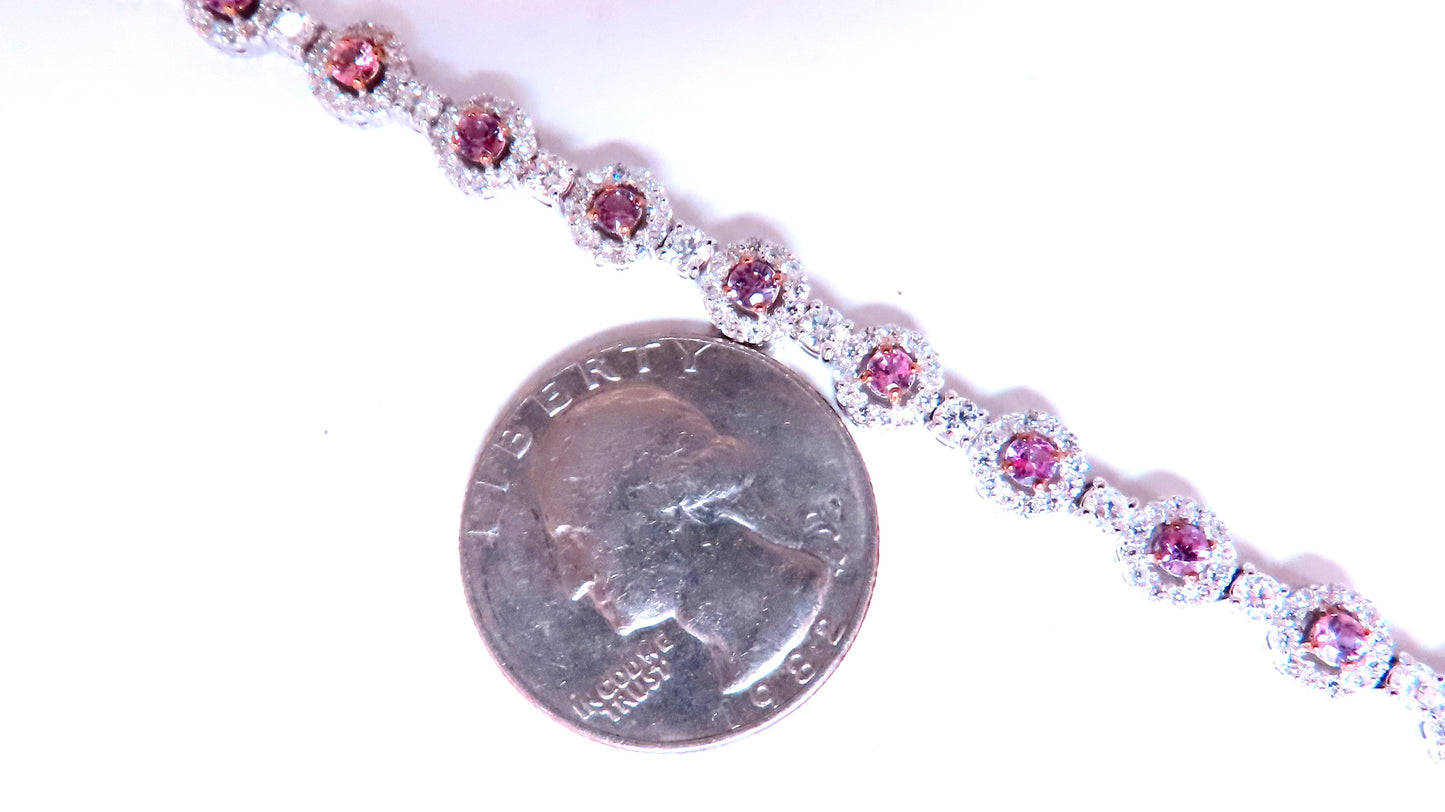 Natural Pink Sapphires Diamonds Tennis Bracelet 14kt 12468