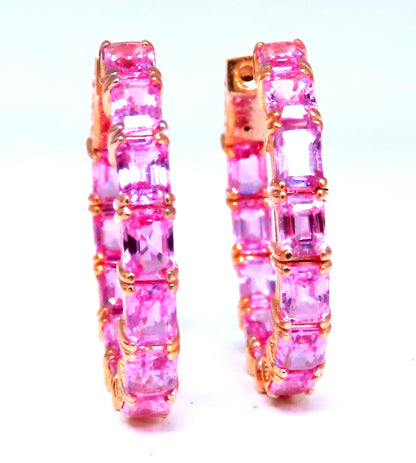 6.77ct Natural Emerald Cut Pink Sapphire Hoop Earrings 14kt 12496