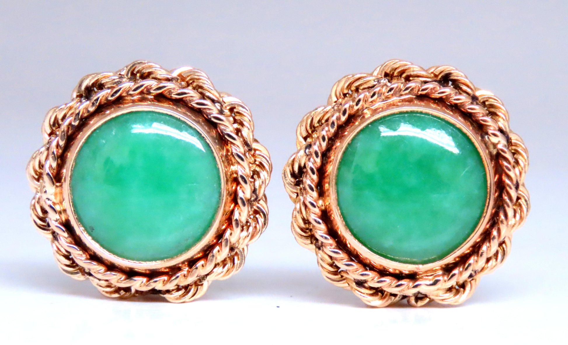 American Jade Rope Twist Federalist Clip Earrings 14kt 12506