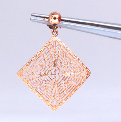 Square Web Dangle Gold Earrings 14kt 12505