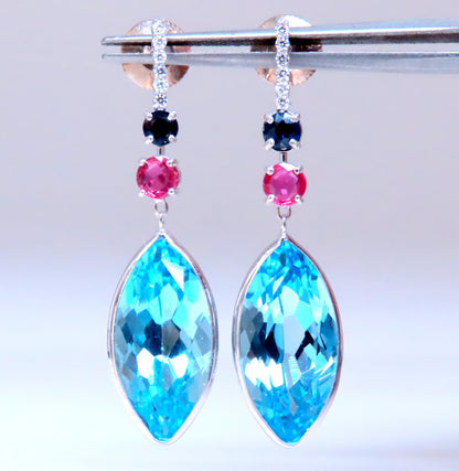 40ct Natural Blue Topaz Dangle Earrings 14kt 12502