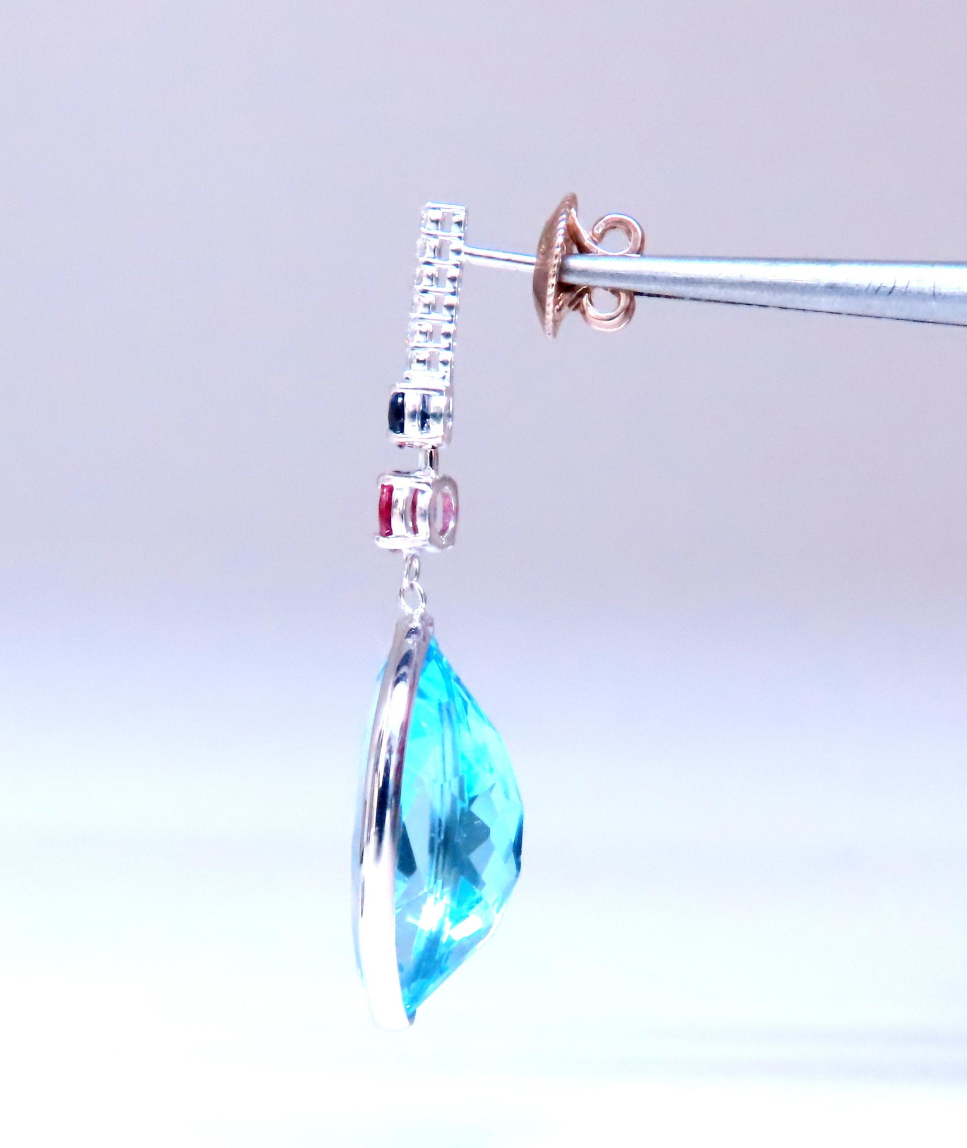 40ct Natural Blue Topaz Dangle Earrings 14kt 12502