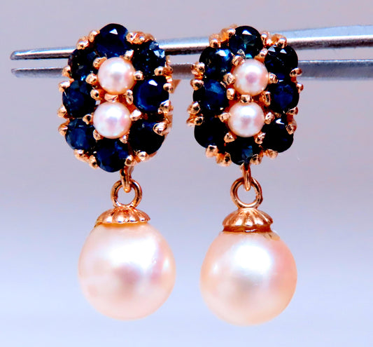 8.5mm Pearl 2ct Sapphire Dangle Earrings 14kt 12499