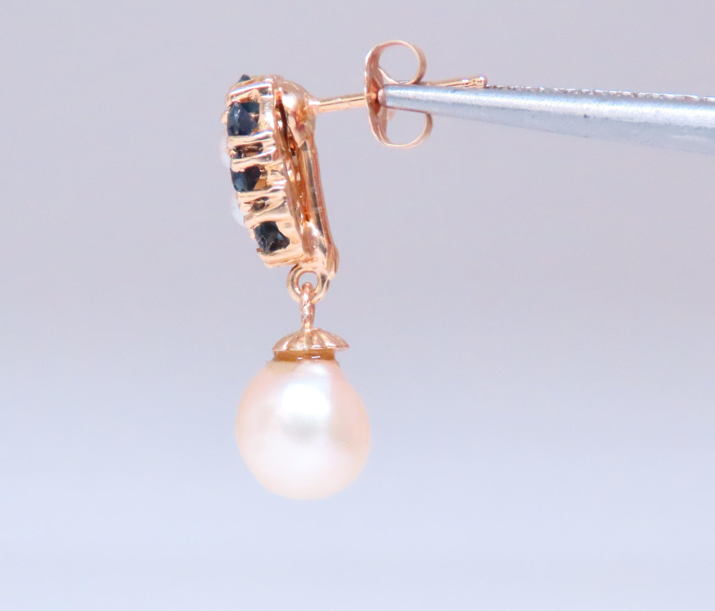 8.5mm Pearl 2ct Sapphire Dangle Earrings 14kt 12499