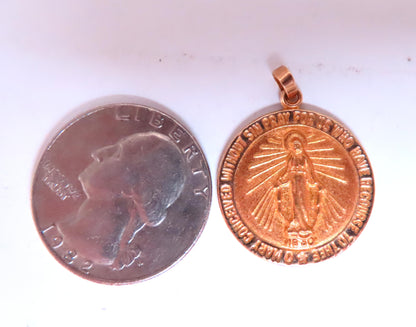 Prayer Miraculous Medal 14kt Yellow gold Medallion Pendant Charm 12508