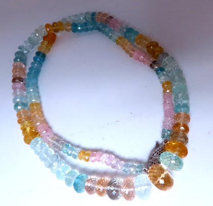 180ct Natural Multicolored Aquamarines Bead Necklace 12522