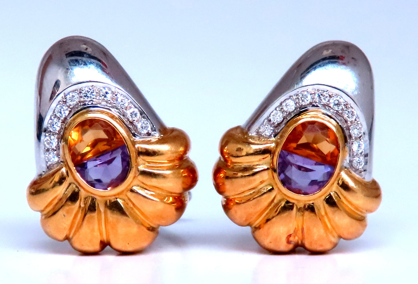 Citrine Amethyst Clip Earrings 18kt 12530