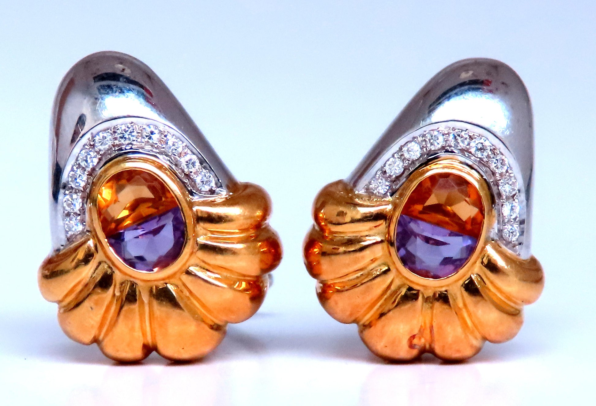 Citrine Amethyst Clip Earrings 18kt 12530