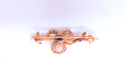 Jacobean Revival Barley Twist Brooch Pin 14kt clover 12538