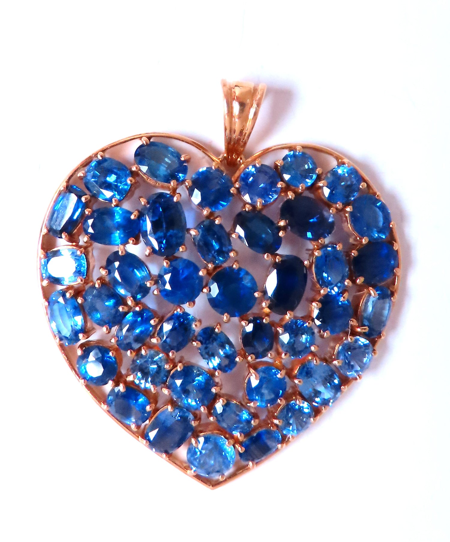 20ct Natural Sapphires Cocktail Heart Large Size Pendant 18kt 12542 *v