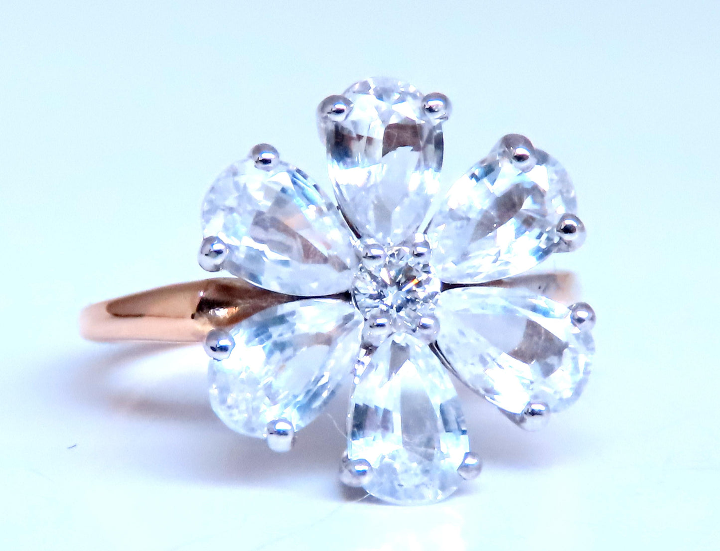 White sapphire Daisy Cluster Clover Ring 14kt Gold 12549