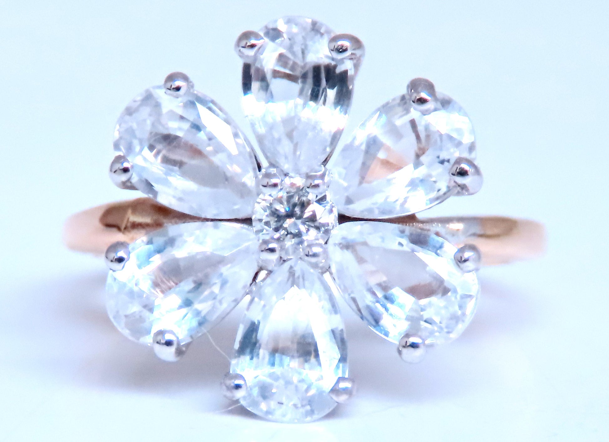 White sapphire Daisy Cluster Clover Ring 14kt Gold 12549