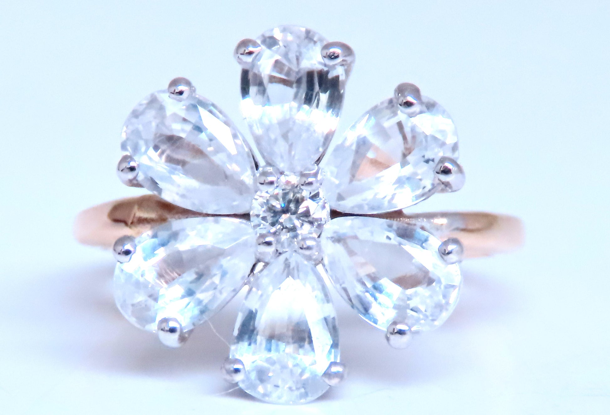 White sapphire Daisy Cluster Clover Ring 14kt Gold 12549