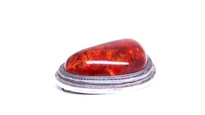 37 x 25mm Amber Sterling Silver Pear Shaped Brooch Pin 12559