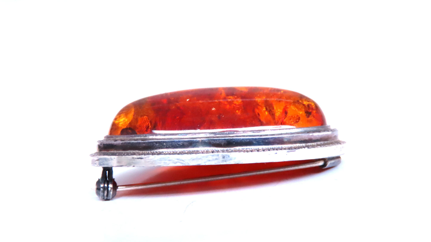 37 x 25mm Amber Sterling Silver Pear Shaped Brooch Pin 12559