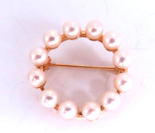 4mm Natural Japanese Akoya Pearl Peace Circle Pin 14kt gold 24mm 12551