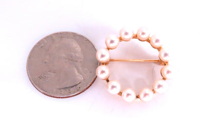 4mm Natural Japanese Akoya Pearl Peace Circle Pin 14kt gold 24mm 12551