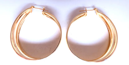 Wide High Shine Tributed Hoop Earrings 14kt Gold 12587