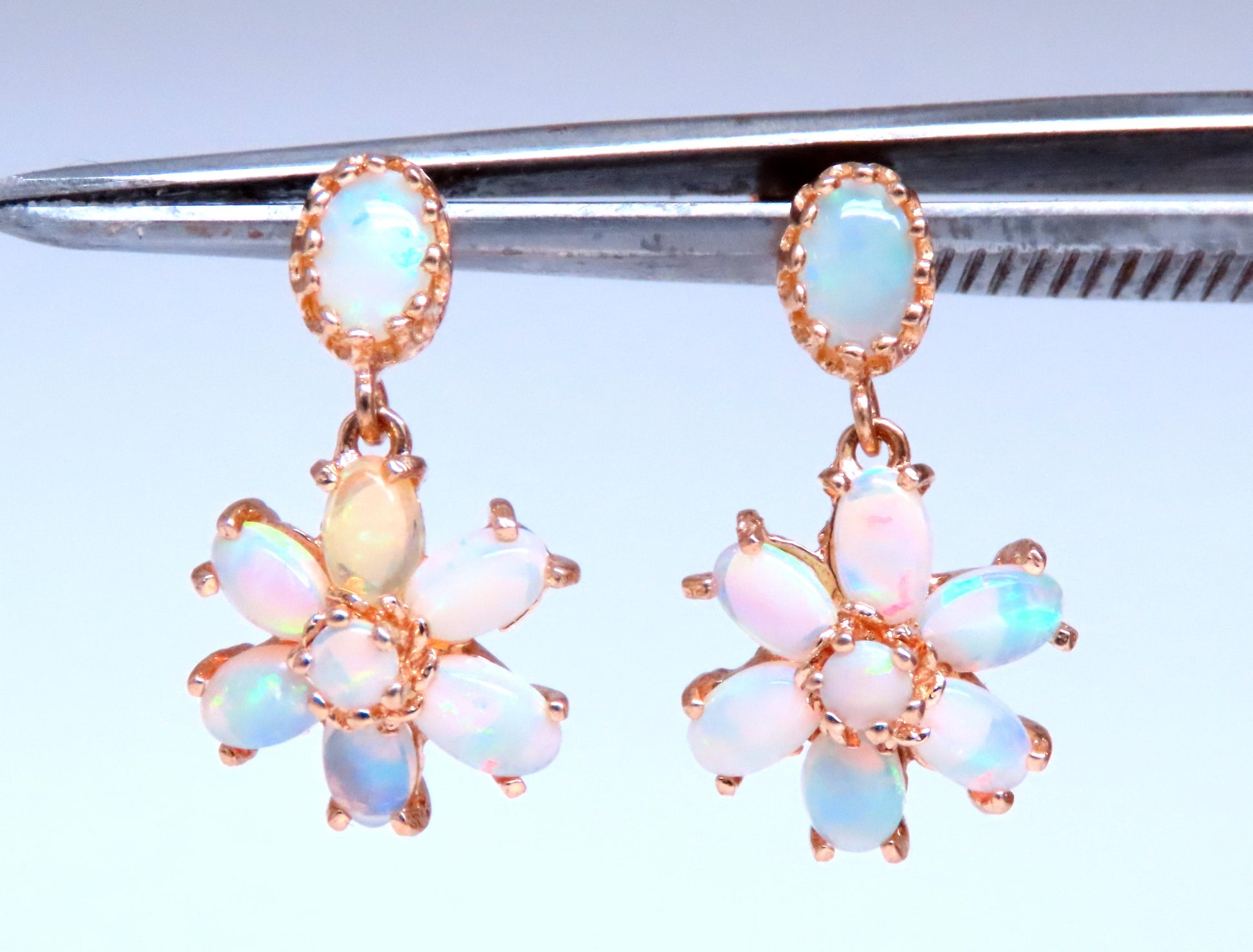 5ct Natural Opal Cluster Dangle Earrings 14kt Gold 12597