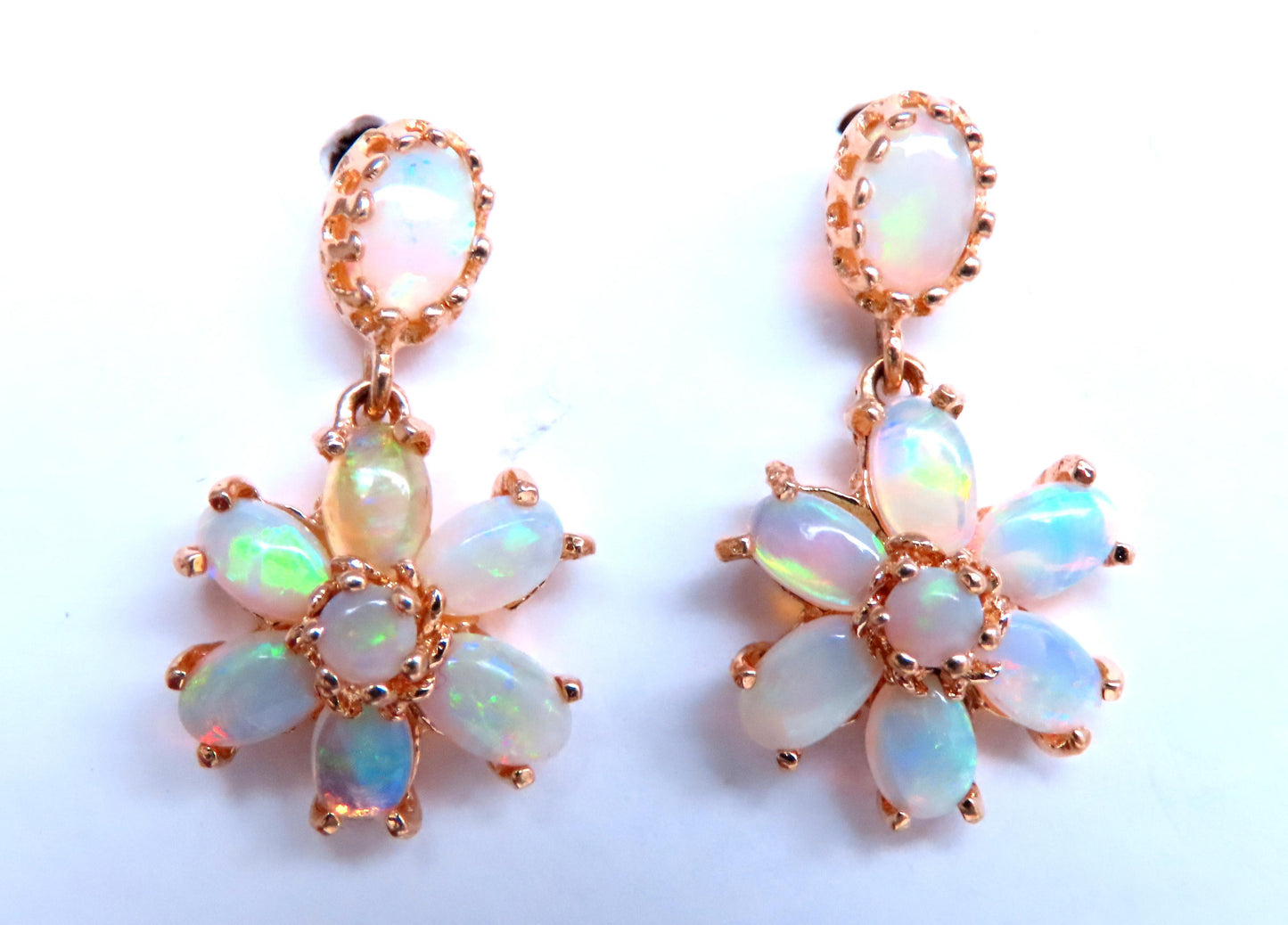 5ct Natural Opal Cluster Dangle Earrings 14kt Gold 12597